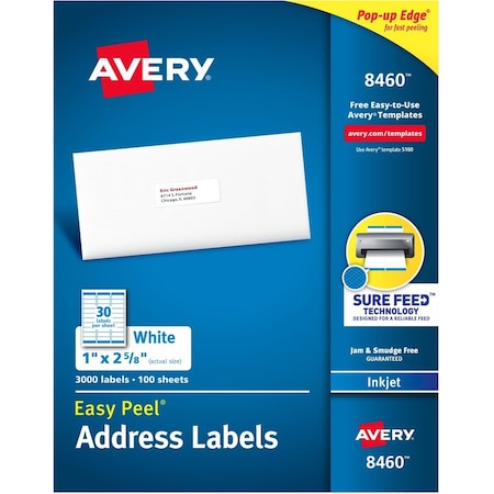 Avery Label, Ezpeel, Inkjt, 1X2.6, We 3000PK AVE8460